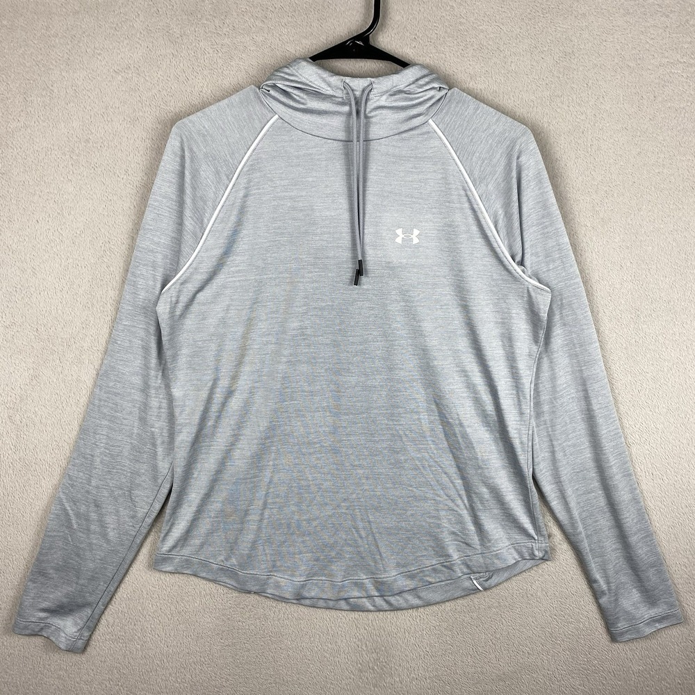 Under Armour Women's UA Velocity Wordmark Hoodie L Gray HeatGear Athletic Gym‎